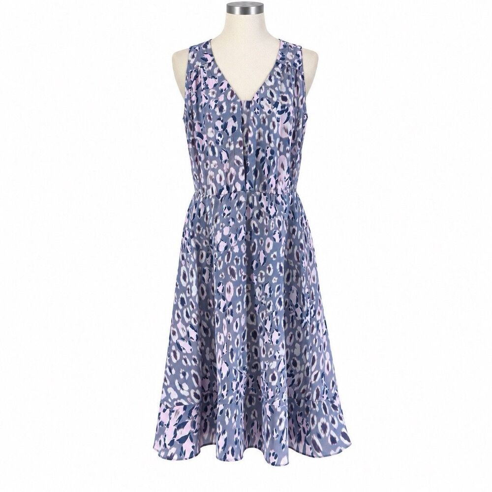 Rebecca Taylor Silk Animal Print Sleeveless Midi Dress Size 6 Purple Gray